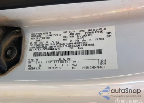 2019 Ford F-150 Xl из США, поврежденный, VIN 1FTEX1EP9KKC66217